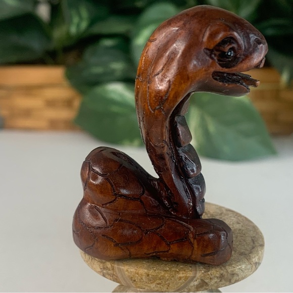 Vintage Boxwood Netsuke Snake Figurine Wooden Animal Carving Wood Carved Figure - Picture 4 of 15
